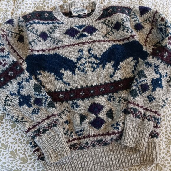 Vintage men's medium wool grandpa grunge sweater heavy deer rustic 90s cottageco - Picture 1 of 2
